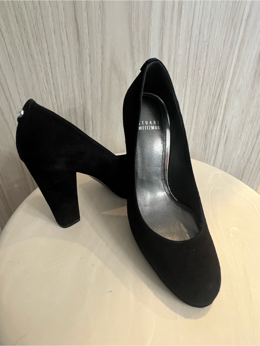 Stuart Weitzman Black Suede Block Heel Pump